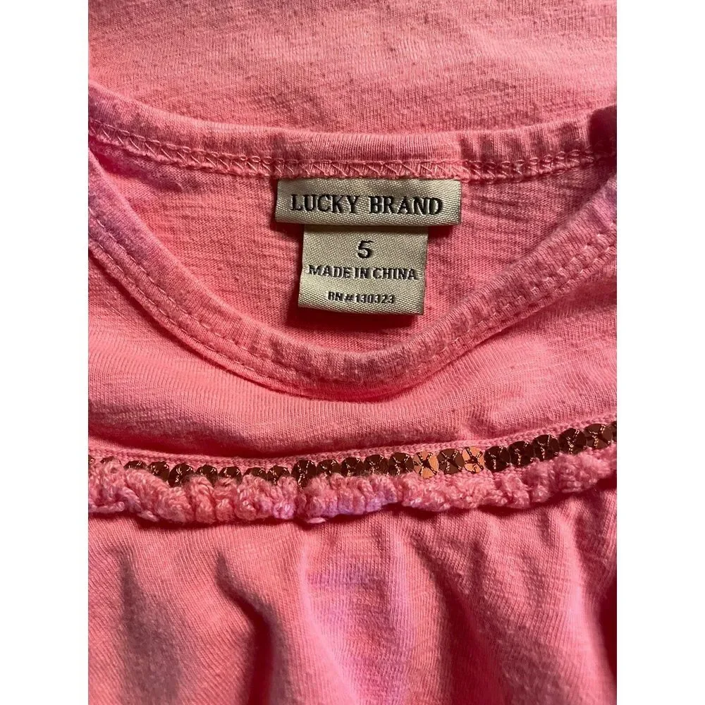 Lucky Brand Pink Ruffled Sequined Top Size‎ 5
